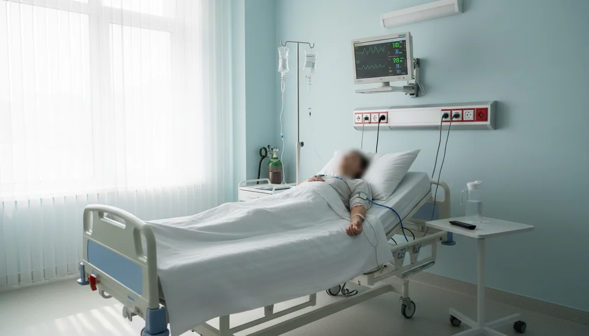 Медицинская палата наркологического стационара, капельница, монитор витальных показателей, кровать пациента